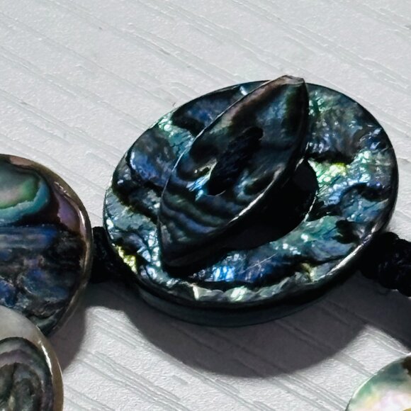 Abalone Shell Disc Bib Necklace Iridescent Statement Collar - Picture 4 of 13